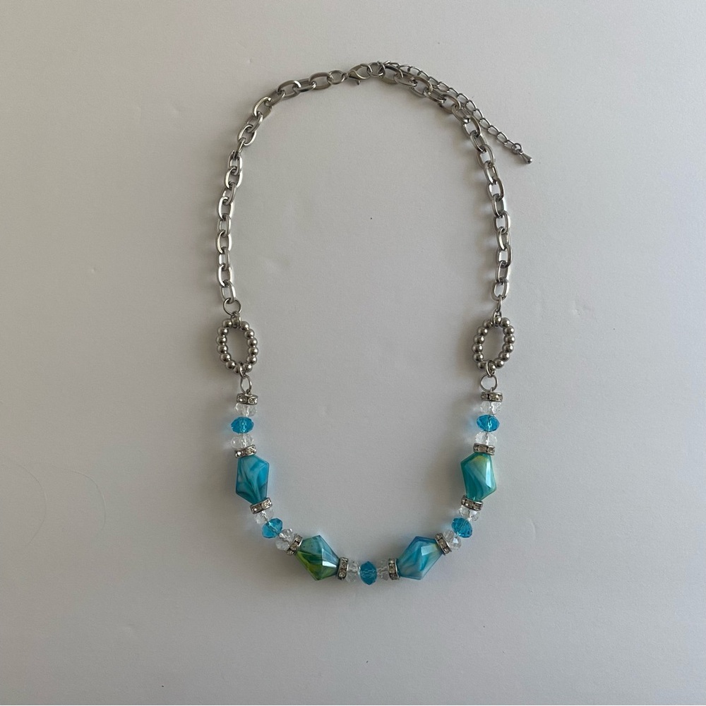 Women’s Blue and Silver Beaded Necklace
